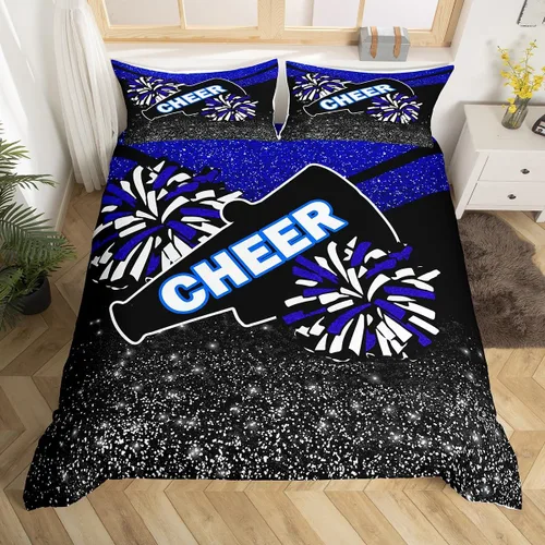 Vista 11 de Feelyou Funda de edredón con lazo de animadora, tamaño individual, para niños y niñas, divertido juego de ropa de cama deportiva, 2 piezas, Azul