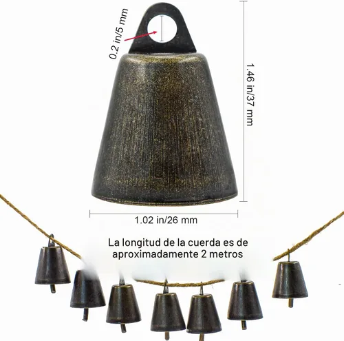 Vista 2 de 9 cascabeles de bronce vintage (1.46 x 1 pulgadas), cascabeles para manualidades, campanas de vaca en cuerda de yute, campanas de Navidad