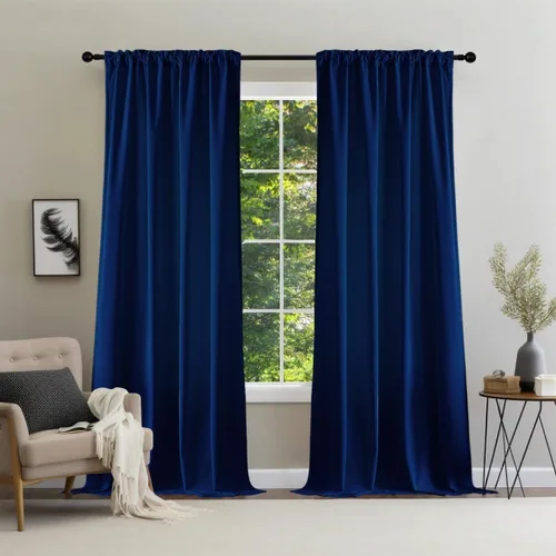 Vista 34 de Joydeco Cortinas de terciopelo negro de 63 pulgadas de largo, 2 paneles, cortinas opacas de lujo con bolsillo para barra, cortinas de ventana