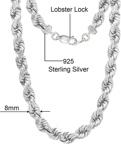 Vista 2 de Savlano Collar de plata de ley 925 de 0.315 in con cuerda italiana hueca de corte de diamante, para hombres y mujeres, viene con caja de regalo