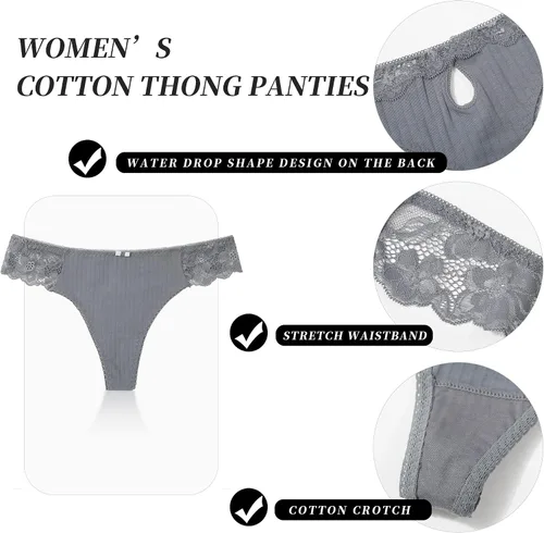 Vista 3 de LEVAO Tangas de algodón para mujer, tangas de algodón sexy con espalda en T, ropa interior cómoda, paquete múltiple S-XL