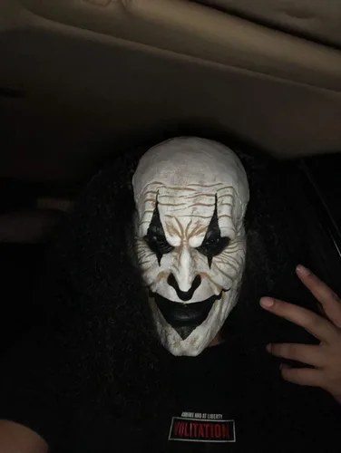 Vista 7 de Máscara facial de payaso espeluznante para adultos, máscara de bromista aterradora para Halloween (negro)
