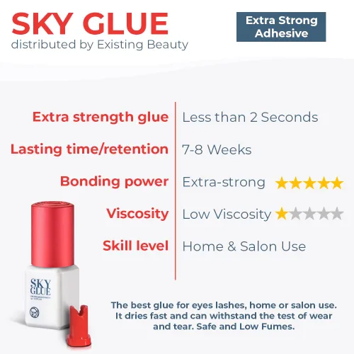 Vista 4 de Sky Glue S+ - Pegamento para extensión de pestañas, extra fuerte, con retención de 6 a 7 semanas y tiempo de secado de 1 a 2 segundos, pegamento
