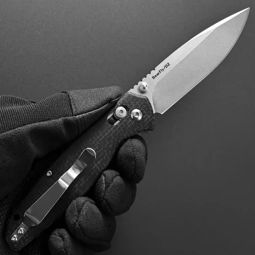 Vista 6 de Eafengrow EF966 Cuchillo plegable D2 Hoja Micarta Mango con Clip de Bolsillo EDC Cuchillo táctico Perillas de pulgar Axis Lock EDC Cuchillo Negro