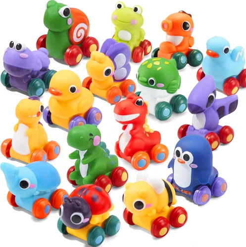Vista 8 de JOYIN Coches de Animales, Juguete de Set de Coches de Goma Suave, Mini Vehículos para Bebés, Coche de Juguete de Baño para Niños y Niñas, Regalo