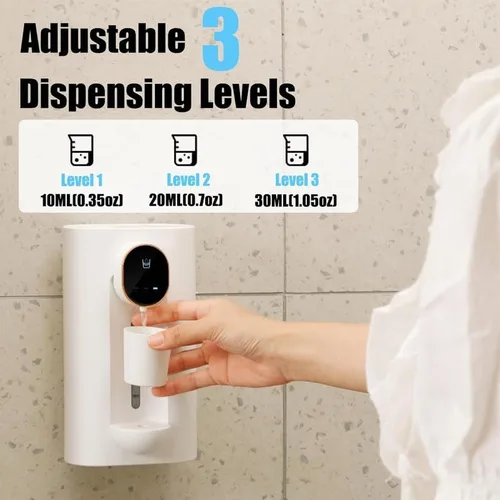 Vista 2 de Dispensador automático de enjuague bucal, dispensador de enjuague bucal automático de 18 oz para baño, 3 niveles de dispensación (10ml/20ml/30ml)