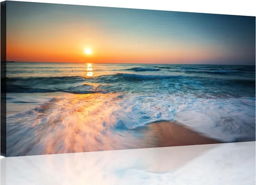 Vista 32 de TutuBeer 3 paneles de fotos de playa, arte de pared, diseño de mar azul, playa blanca al amanecer, imágenes impresas en lienzo, imágenes del océano