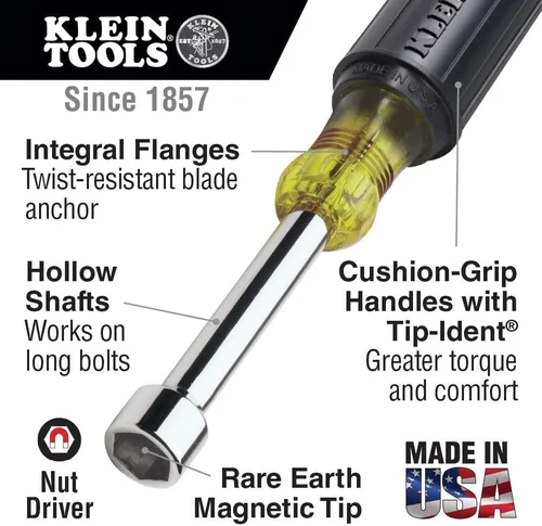 Vista 2 de Llave para tuercas Klein Tools 630 con punta magnética de 1/2 pulgada con eje hueco de 3 pulgadas