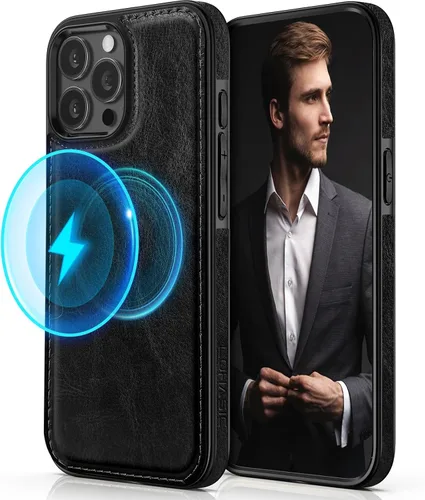 Vista 11 de LOHASIC - Funda de piel compatible con MagSafe para iPhone 14 Pro, color negro