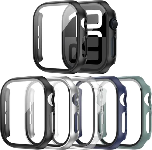 Vista 15 de Paquete de 14 fundas para Apple Watch Series 3 2 1 de 38 mm con protector de pantalla de vidrio templado, funda protectora totalmente rígida