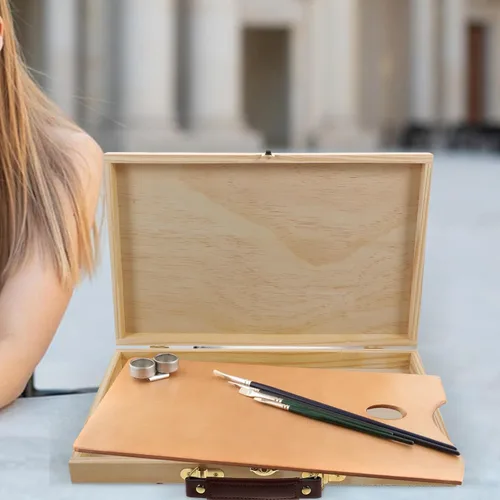 Vista 5 de FAVOMOTO Caja de almacenamiento de pintura, caja de madera portátil sin acabar, caja de suministros de arte para artista, caja de almacenamiento