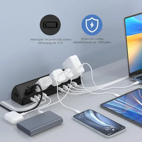 Vista 4 de Jgstkcity Regleta de alimentación con abrazadera de escritorio, estación de carga rápida de 45 W, 4 USB-C, 4 USB-A, protector de sobretensiones