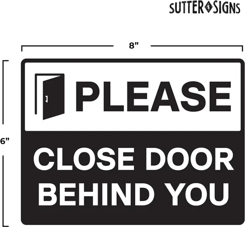 Vista 2 de Calcomanías autoadhesivas de vinilo con texto en inglés «Please Close Door Behind You», autoadhesivas, resistentes a la intemperie, color negro