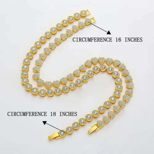Vista 2 de Cadena de tenis de diamantes agrupados de doble capa, collar de cadena cubana de Miami para mujer, collar de cadena de corazón helado, regalo
