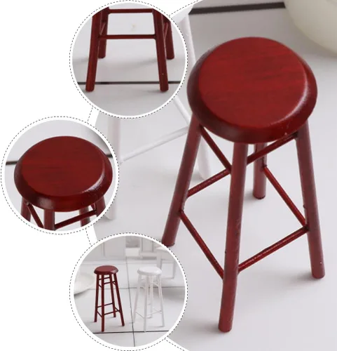 Vista 3 de Juego de 2 taburetes altos en miniatura, accesorios de muebles para casa de muñecas, taburetes de bar de plástico marrón para decoración de mini