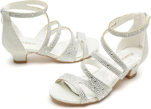 Vista 4 de Zapatos de tacón alto para niñas, zapatos de vestir para fiesta de boda, sandalias de tacón alto para niñas pequeñas y grandes
