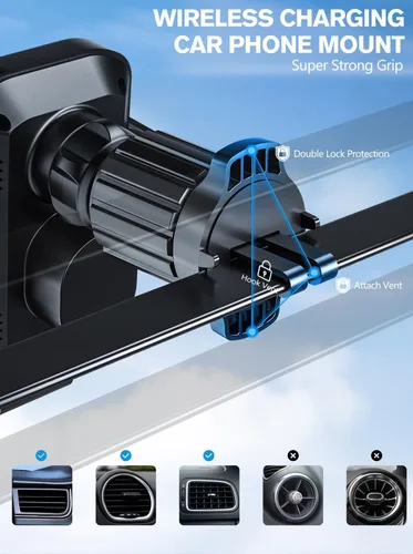 Vista 5 de Cargador de coche inalámbrico, soporte de teléfono de carga rápida de 15 W, soporte de teléfono con sujeción automática para parabrisas, ventilación