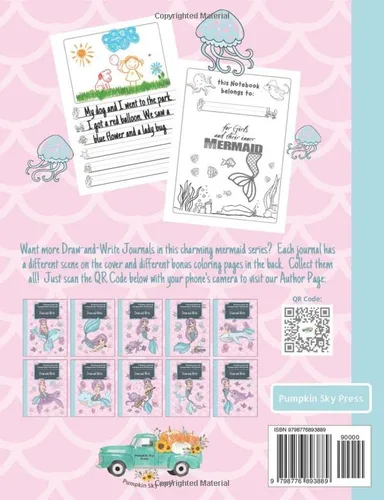 Vista 2 de Primary Journal Composition Notebook for Girls Mermaid Themed Draw and Write Journal for Kids k-2, Dotted Midline Notebook for Primary Handwriting