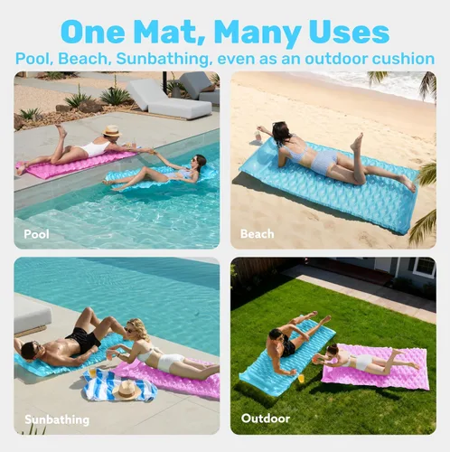Vista 6 de SLOOSH Inflatable Pool Floats Raft,Floating Lounge for Adults,64x32 inch Swimming Mat Pool Mattress with Headrest,2 Pieces Float Air Mat for Summer