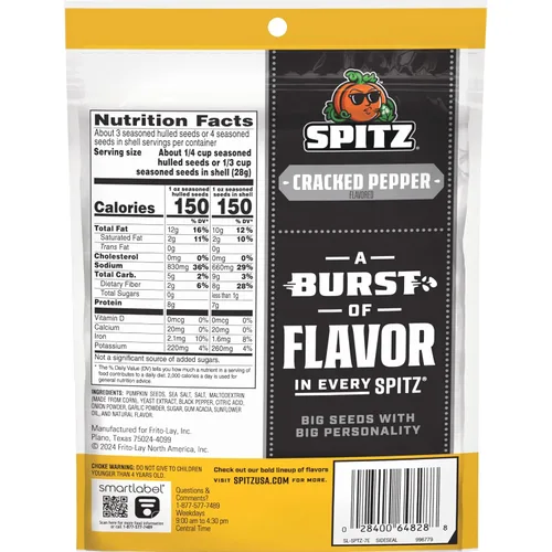 Vista 2 de Spitz Semillas de calabaza, pimienta agrietada, bolsa de aperitivos de 4 onzas