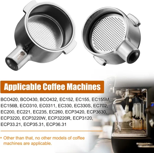 Vista 2 de IKAPE Portafiltro de 2.008 in sin fondo, 2 orejas de café sin fondo con cesta de filtro, fabricado en madera natural, compatible con máquina de café