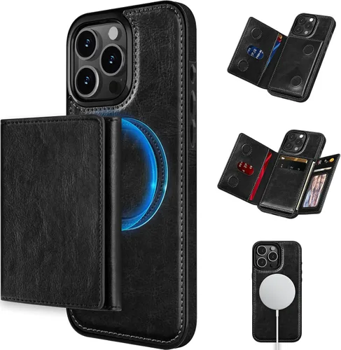 Vista 11 de LOHASIC Funda tipo cartera para iPhone 12 Pro Max, soporte para 6 tarjetas, parte trasera magnética desmontable, compatible con Mag-Safe, funda
