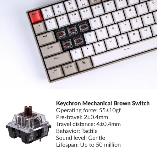 Vista 4 de Keychron K2 - Teclado mecánico para juegos con cable Bluetooth inalámbrico y USB con diseño de 75 interruptor marrón mecánico compacto de 84 teclas