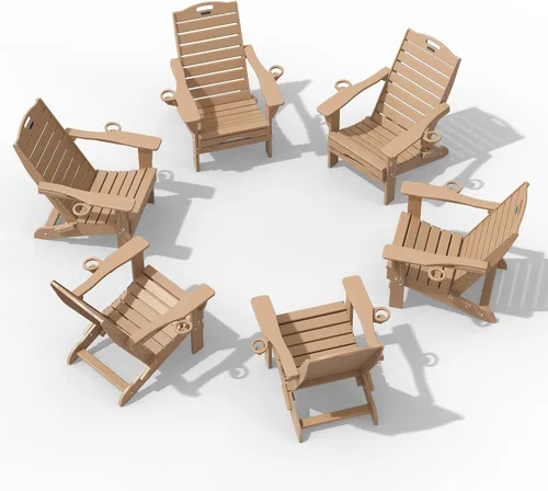 Vista 21 de Sillas Adirondack ajustables con otomana retráctil, silla Adirondack plegable de HDPE con 2 soportes para tazas, resistente a la intemperie