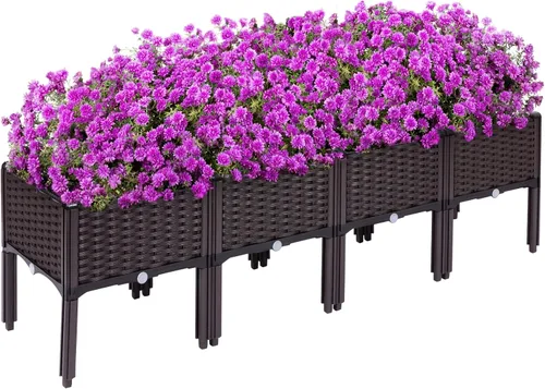 Vista 10 de Kalolary 2 juegos de cama de jardín elevada con patas, cajas de plantas de patio, flores vegetales, contenedor elevado para plantas