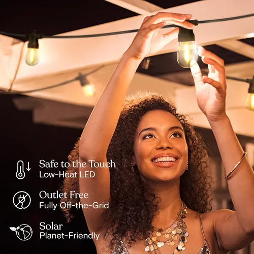 Vista 3 de Brightech Ambience Pro - Guirnalda de luces LED impermeables para exteriores con energía solar – Luces de patio de grado comercial con bombillas