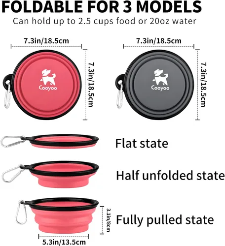 Vista 93 de COOYOO Cuenco plegable para perros, paquete de 2 cuencos plegables para agua para perros y gatos, plato portátil para alimentación de mascotas