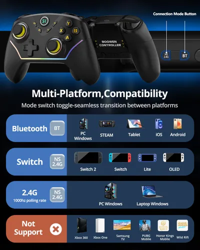 Vista 2 de Multi-Platform Wireless Controller, PC Gaming Controller with 2.4G Adpater/Hall Joysticks/Hall Triggers/1200 mAh Battery/4 Programmable Buttons/RGB