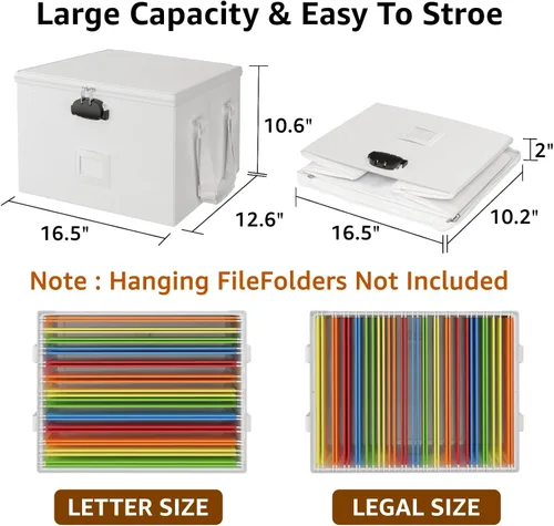 Vista 6 de ROSONG Caja de Documentos Ignífuga Organizador de Archivos - Caja de Almacenamiento Portátil Impermeable con Cerradura y Asa para Colgar Carpetas