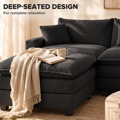 Vista 3 de Sofá seccional modular de 107", sofá de nube en forma de L con otomana Negro