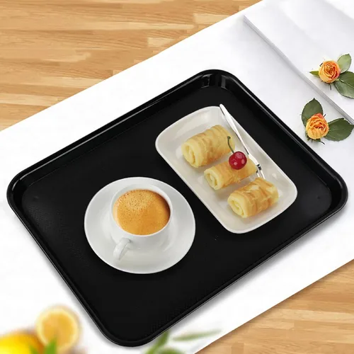 Vista 5 de Teyyvn Bandeja de plástico negra para servir comida rápida, 17.3 x 13.4 in, bandeja rectangular para alimentos