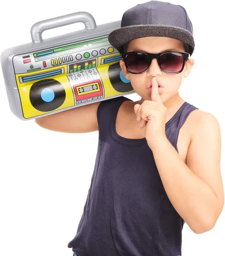 Vista 6 de 6 piezas inflables Boombox – Suministros de fiesta de los años 80 y 90 decoraciones inflables Boom – raperos Hip Hop B-niños accesorios de disfraz