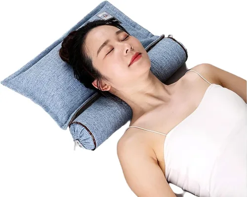 Vista 10 de Almohada de cuello de trigo sarraceno, almohada cilíndrica de trigo sarraceno, almohada ajustable para el cuello, soporte cervical para aliviar