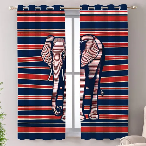 Vista 60 de Shrahala Cortinas republicanas de elefante americano para ventanas de cocina, paneles de cortina de ventana de poliéster multicapa con rayas rojas