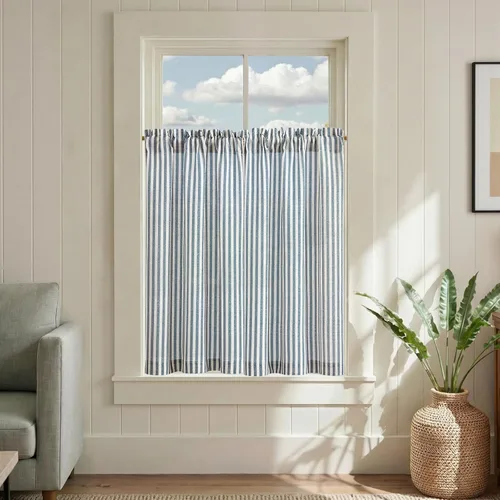 Vista 52 de Jinchan - Cortinas de lino a rayas para cocina, 24 pulgadas, beige, 2