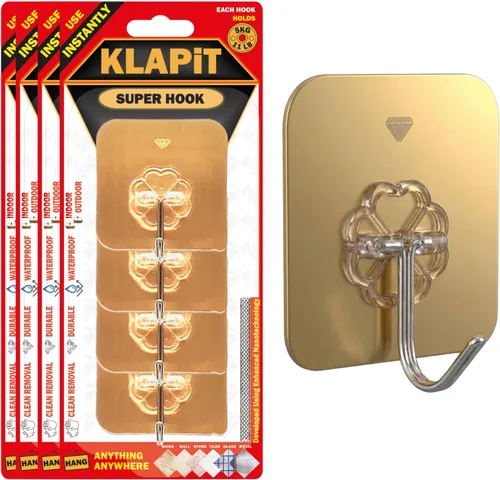 Vista 15 de KLAPiT Super Hook - Ganchos de pared adhesivos de alta resistencia, soporta hasta 11 libras, impermeable, sin daños, fácil de instalar en azulejos