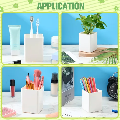 Vista 3 de Jutom 8 soportes acrílicos blancos para bolígrafos, para escritorio, taza de lápices, organizador de almacenamiento de brochas de maquillaje a