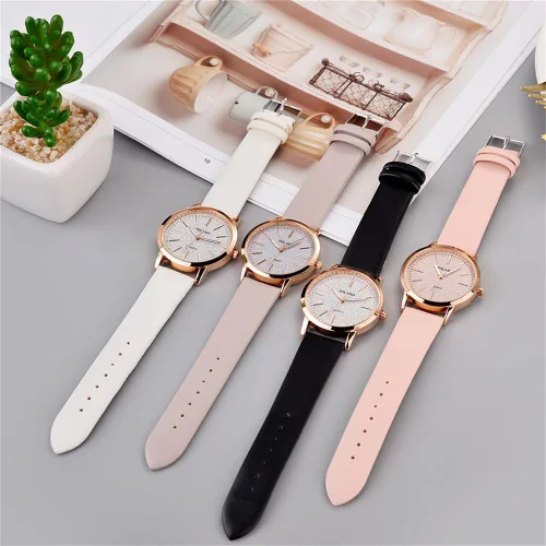 Vista 2 de CdyBox Reloj de pulsera de cuarzo con esfera grabada esmerilada para mujer, paquete de 6