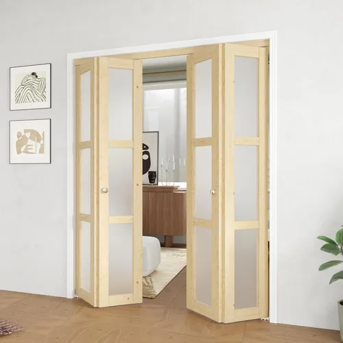 Vista 15 de BARNER HOME Puerta plegable, puerta de armario de cristal transparente de 3 lites, para apertura de 48 x 80 pulgadas, puertas plegables con kits
