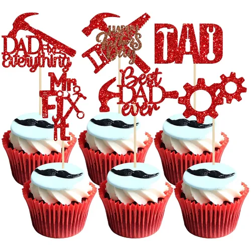 Vista 11 de Gyufise 24 piezas de decoración para cupcakes con bigote con purpurina negra del mundo para el mejor papá del mundo, decoraciones para el Día