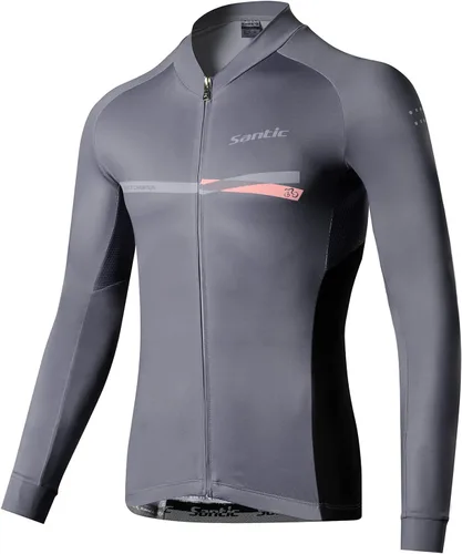 Vista 71 de Santic - Camiseta de ciclismo para hombre, manga larga, reflejante, cremallera completa, con bolsillos