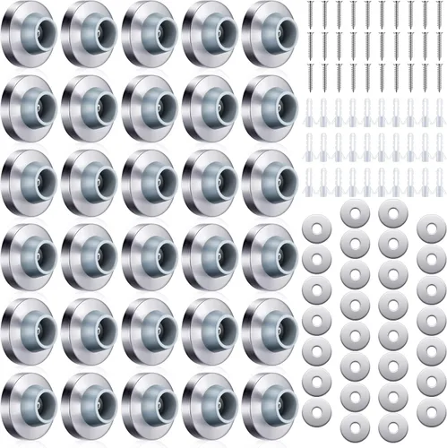 Vista 8 de Pangda Tope de parachoques de puerta de pared cóncava de acero inoxidable plateado con protector de goma redondo gris de 1-1/8 pulgadas