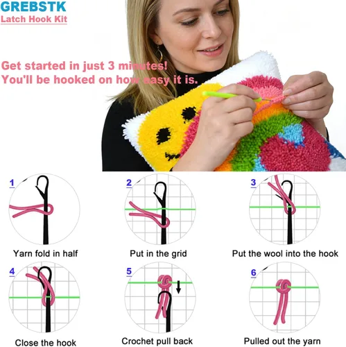 Vista 2 de GREBSTK Kit de gancho de pestillo DIY funda de almohada de sofá, cojín de sofá, patrón de sol y arcoíris, punto de cruz pintado, 16x16 pulgadas