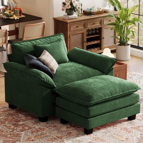 Vista 126 de CDCASA Silla de acento de gran tamaño de 50'' con otomana Asiento extra ancho y profundo estilo sofá nube para sala de estar, dormitorio, rincón