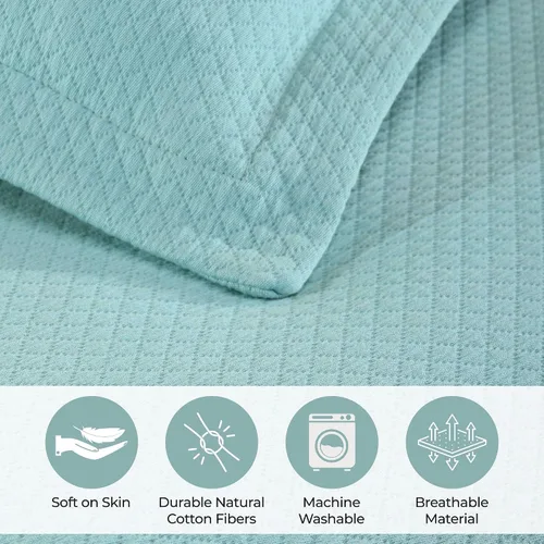 Vista 4 de Cubrecama doble Superior Diamond Solitaire de algodón de primera calidad Jacquard Matelassé con fundas de almohada a tono, color aguamarina, Agua