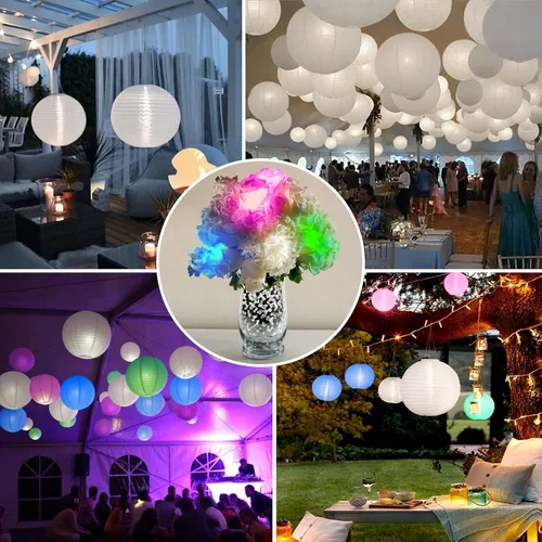 Vista 6 de Faroles de papel que funcionan con pilas, luces LED colgantes con alambre, iluminación floral brillante para exteriores, interiores, bodas